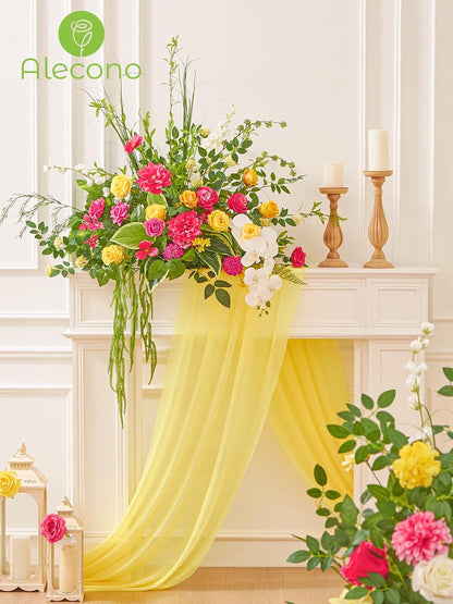 Alecono Hot Pink Silk Artificial Flowers Anthurium Palm Tropical Decor