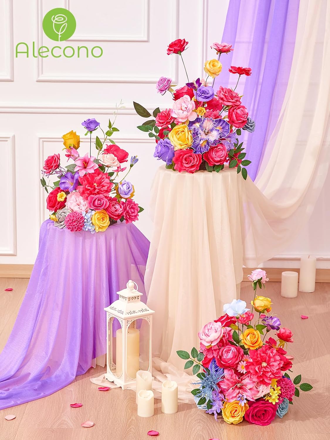 Alecono Hot Pink Silk Artificial Flowers Anthurium Palm Tropical Decor
