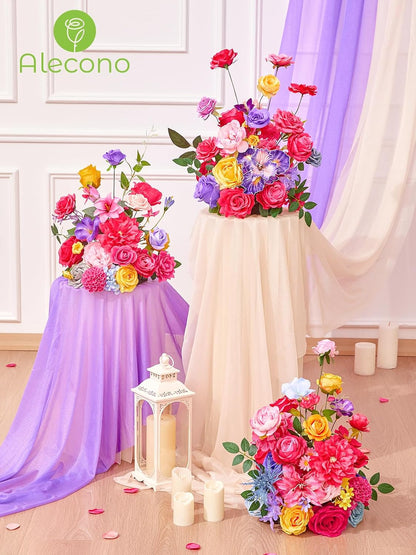 Alecono Hot Pink Silk Artificial Flowers Anthurium Palm Tropical Decor