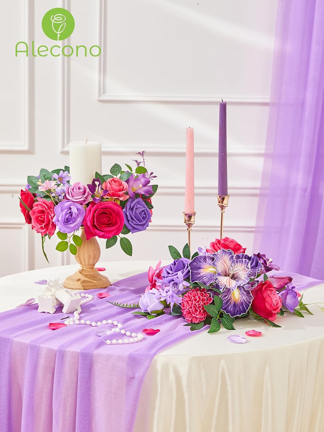 Alecono Hot Pink Silk Artificial Flowers Anthurium Palm Tropical Decor