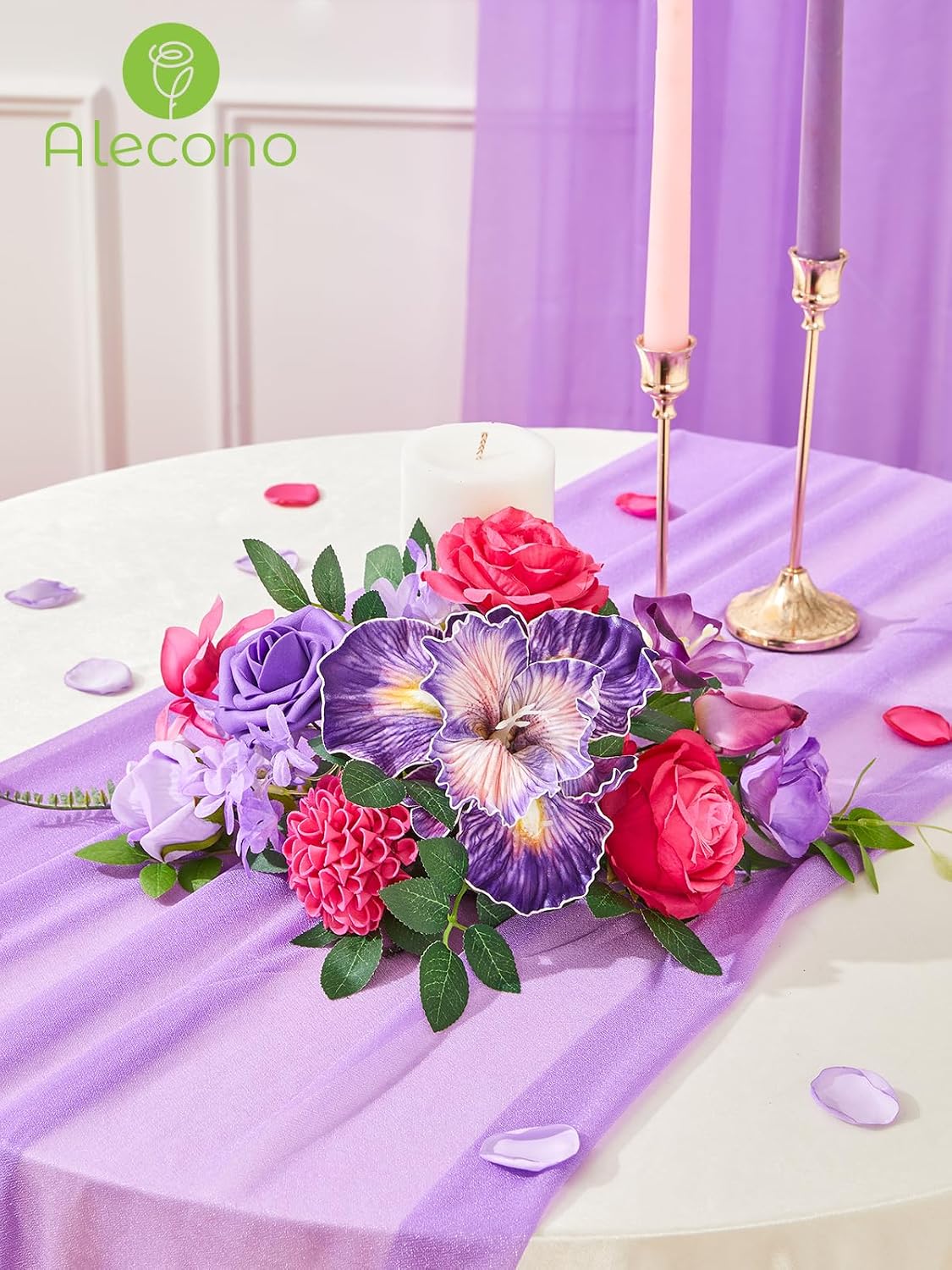 Alecono Hot Pink Silk Artificial Flowers Anthurium Palm Tropical Decor