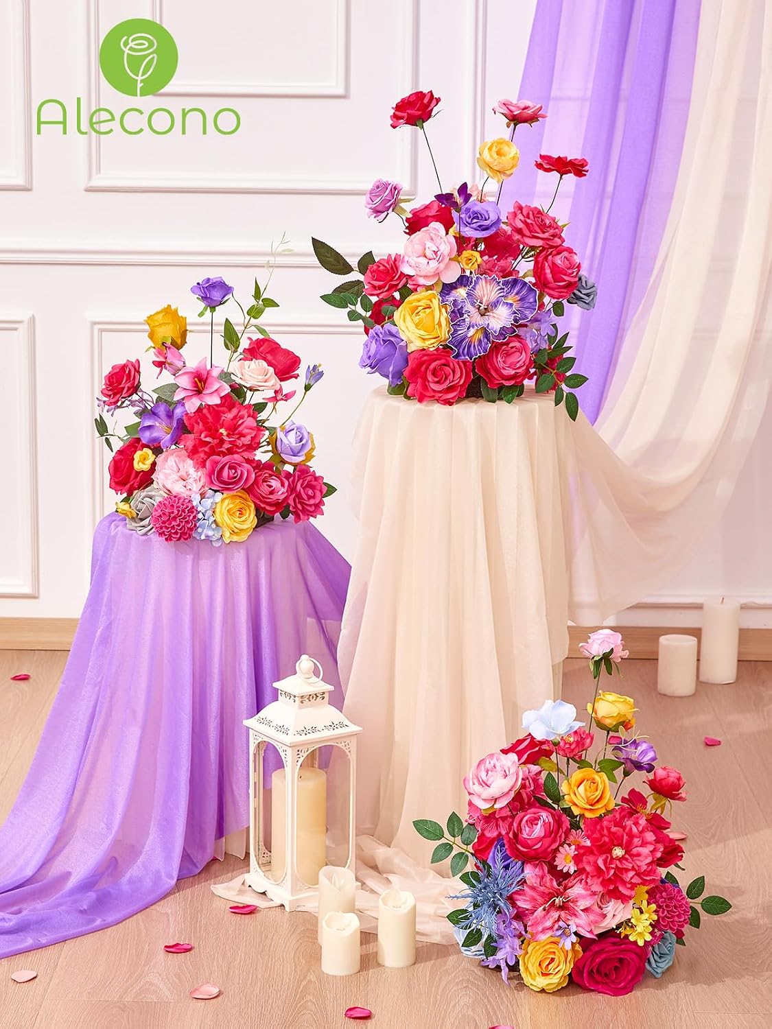 Alecono Hot Pink Silk Artificial Flowers Anthurium Palm Tropical Decor