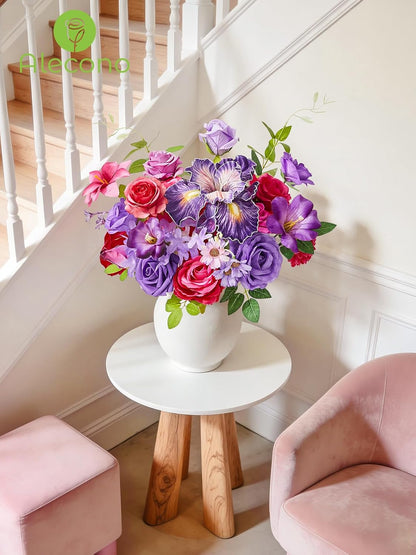Alecono Hot Pink Silk Artificial Flowers Anthurium Palm Tropical Decor