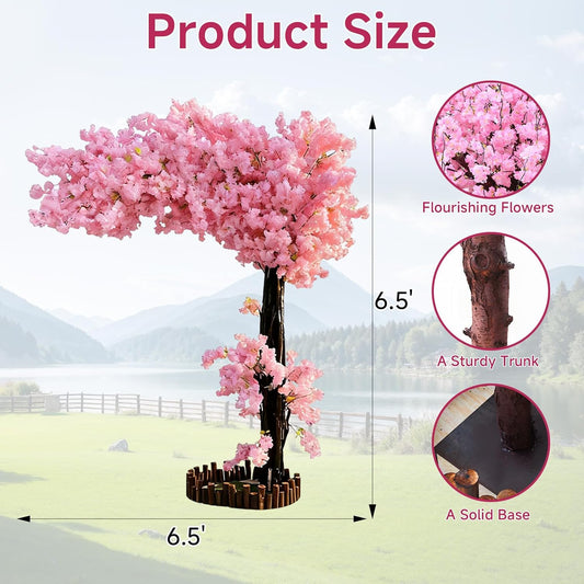 Grande Artificial Cherry Blossom Tree,Pink Faux Flower Tree Arbol De Cerezo for Home, Office, Wedding, Party & Indoor and Outdoor Decor,Extension/H 6.5FT x W 6.5FT