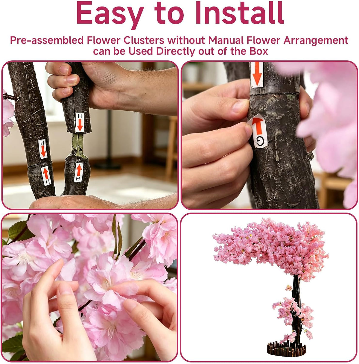Grande Artificial Cherry Blossom Tree,Pink Faux Flower Tree Arbol De Cerezo for Home, Office, Wedding, Party & Indoor and Outdoor Decor,Extension/H 6.5FT x W 6.5FT