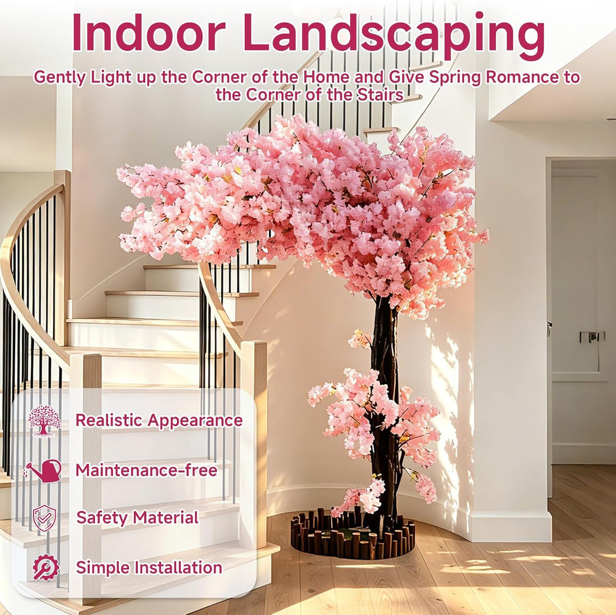Grande Artificial Cherry Blossom Tree,Pink Faux Flower Tree Arbol De Cerezo for Home, Office, Wedding, Party & Indoor and Outdoor Decor,Extension/H 6.5FT x W 6.5FT