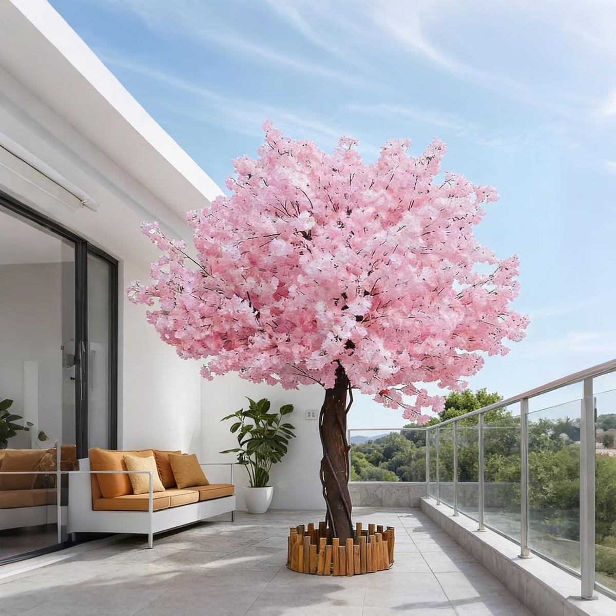 Grande Artificial Cherry Blossom Tree,Pink Faux Flower Tree Arbol De Cerezo for Home, Office, Wedding, Party & Indoor and Outdoor Decor,Extension/H 6.5FT x W 6.5FT