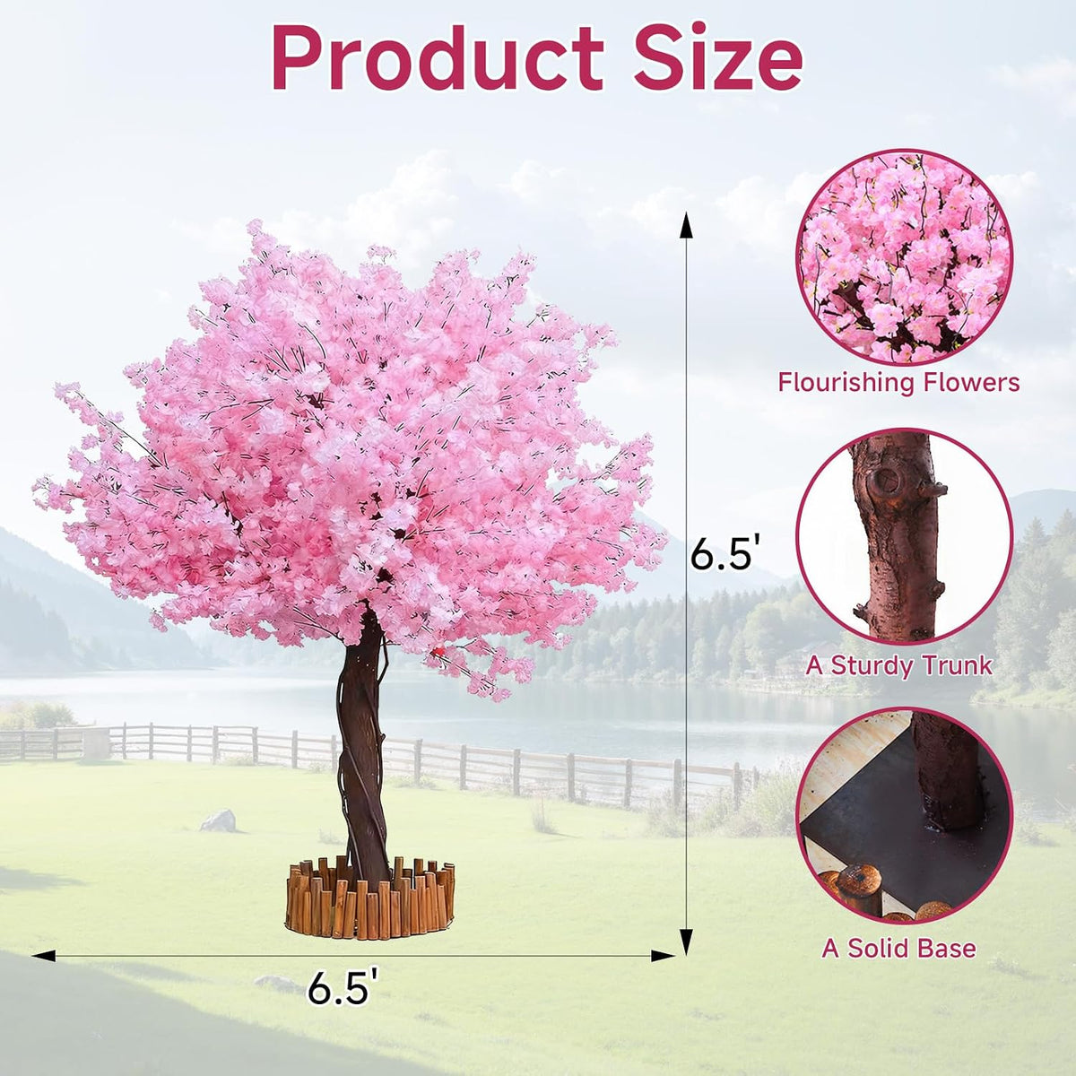 Grande Artificial Cherry Blossom Tree,Pink Faux Flower Tree Arbol De Cerezo for Home, Office, Wedding, Party & Indoor and Outdoor Decor,Extension/H 6.5FT x W 6.5FT