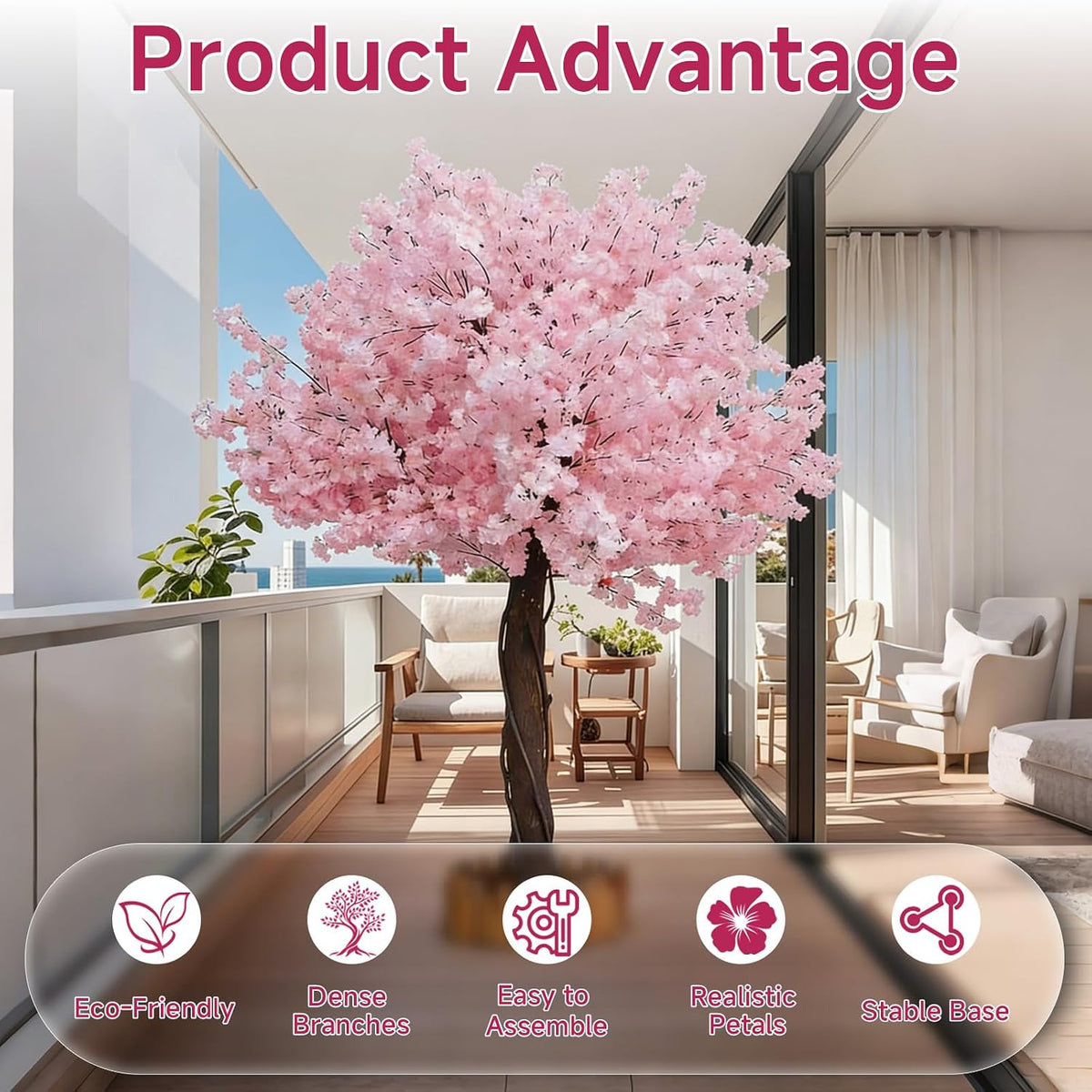 Grande Artificial Cherry Blossom Tree,Pink Faux Flower Tree Arbol De Cerezo for Home, Office, Wedding, Party & Indoor and Outdoor Decor,Extension/H 6.5FT x W 6.5FT