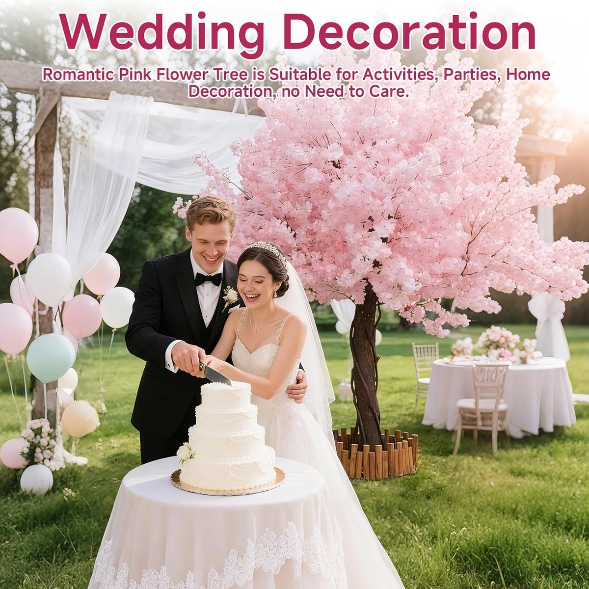 Grande Artificial Cherry Blossom Tree,Pink Faux Flower Tree Arbol De Cerezo for Home, Office, Wedding, Party & Indoor and Outdoor Decor,Extension/H 6.5FT x W 6.5FT