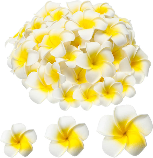 160 Pcs Artificial Plumeria Flower Hawaiian White Foam Frangipani Petals Cap Hair Hat Wreath Floral DIY Craft for Home Beach Wedding Party Decoration (1.6 Inch,2.4 Inch,3.2 Inch)
