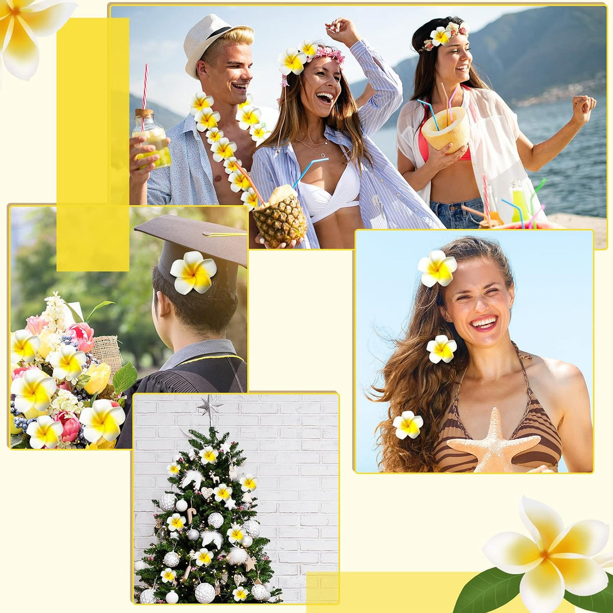 160 Pcs Artificial Plumeria Flower Hawaiian White Foam Frangipani Petals Cap Hair Hat Wreath Floral DIY Craft for Home Beach Wedding Party Decoration (1.6 Inch,2.4 Inch,3.2 Inch)