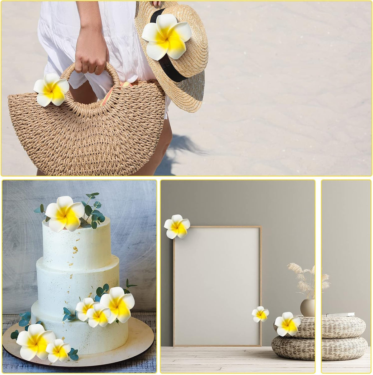 160 Pcs Artificial Plumeria Flower Hawaiian White Foam Frangipani Petals Cap Hair Hat Wreath Floral DIY Craft for Home Beach Wedding Party Decoration (1.6 Inch,2.4 Inch,3.2 Inch)