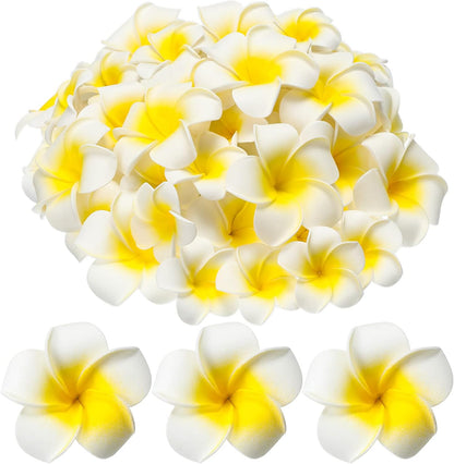 160 Pcs Artificial Plumeria Flower Hawaiian White Foam Frangipani Petals Cap Hair Hat Wreath Floral DIY Craft for Home Beach Wedding Party Decoration (1.6 Inch,2.4 Inch,3.2 Inch)
