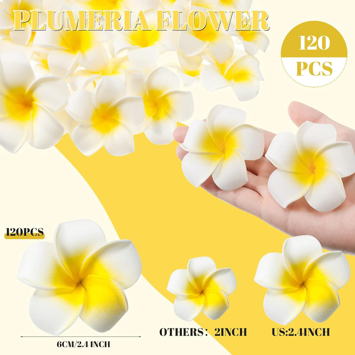 160 Pcs Artificial Plumeria Flower Hawaiian White Foam Frangipani Petals Cap Hair Hat Wreath Floral DIY Craft for Home Beach Wedding Party Decoration (1.6 Inch,2.4 Inch,3.2 Inch)