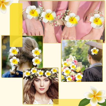 160 Pcs Artificial Plumeria Flower Hawaiian White Foam Frangipani Petals Cap Hair Hat Wreath Floral DIY Craft for Home Beach Wedding Party Decoration (1.6 Inch,2.4 Inch,3.2 Inch)