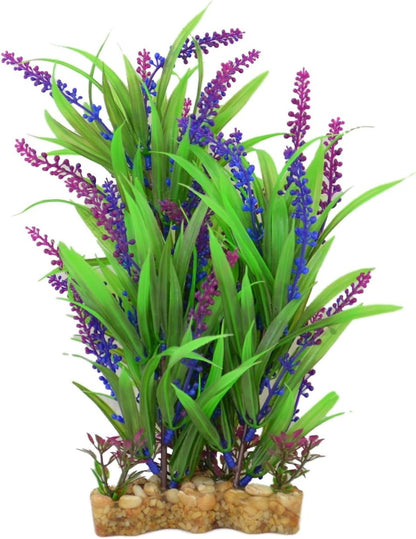 Aquarium Decor Artificial Plastic Plant, Green/Purple, 11-inch