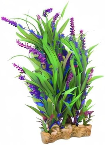 Aquarium Decor Artificial Plastic Plant, Green/Purple, 11-inch