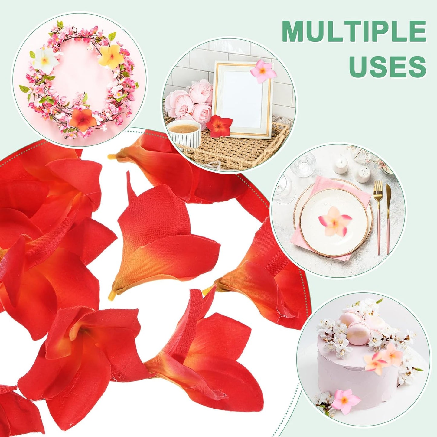 30-Pack Artificial Plumeria Flowers 3.9"/ 10cm, Sunset Red | Fake Silk, Hawaiian, Petal, For DIY Crafts/Dress/Wedding/Party Decoration