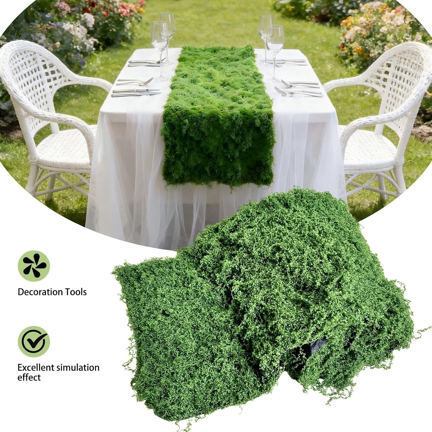 Artificial Green Moss Mat for Decoration Carpet Grass Wall, 11.81×78.74 inch Natural Decorative for Plants Indoor with Base Fabric, Artificial Moss Mat Suitable for DIY 0.3×2m