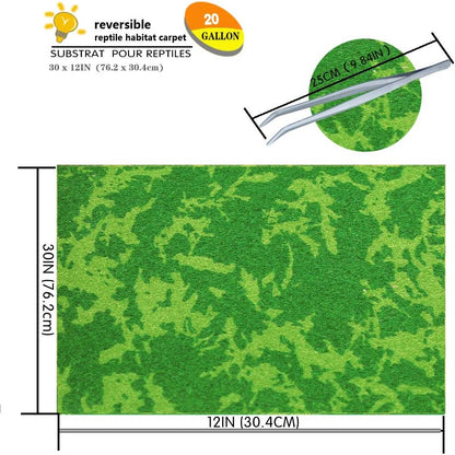 Reptile Carpet, 30 * 12in Pet Terrarium Liner,Reptiles Cage Mat/Substrate for Snakes, Chameleons, Geckos and Kitchen Use(2sheets) with Tweezers Feeding Tongs