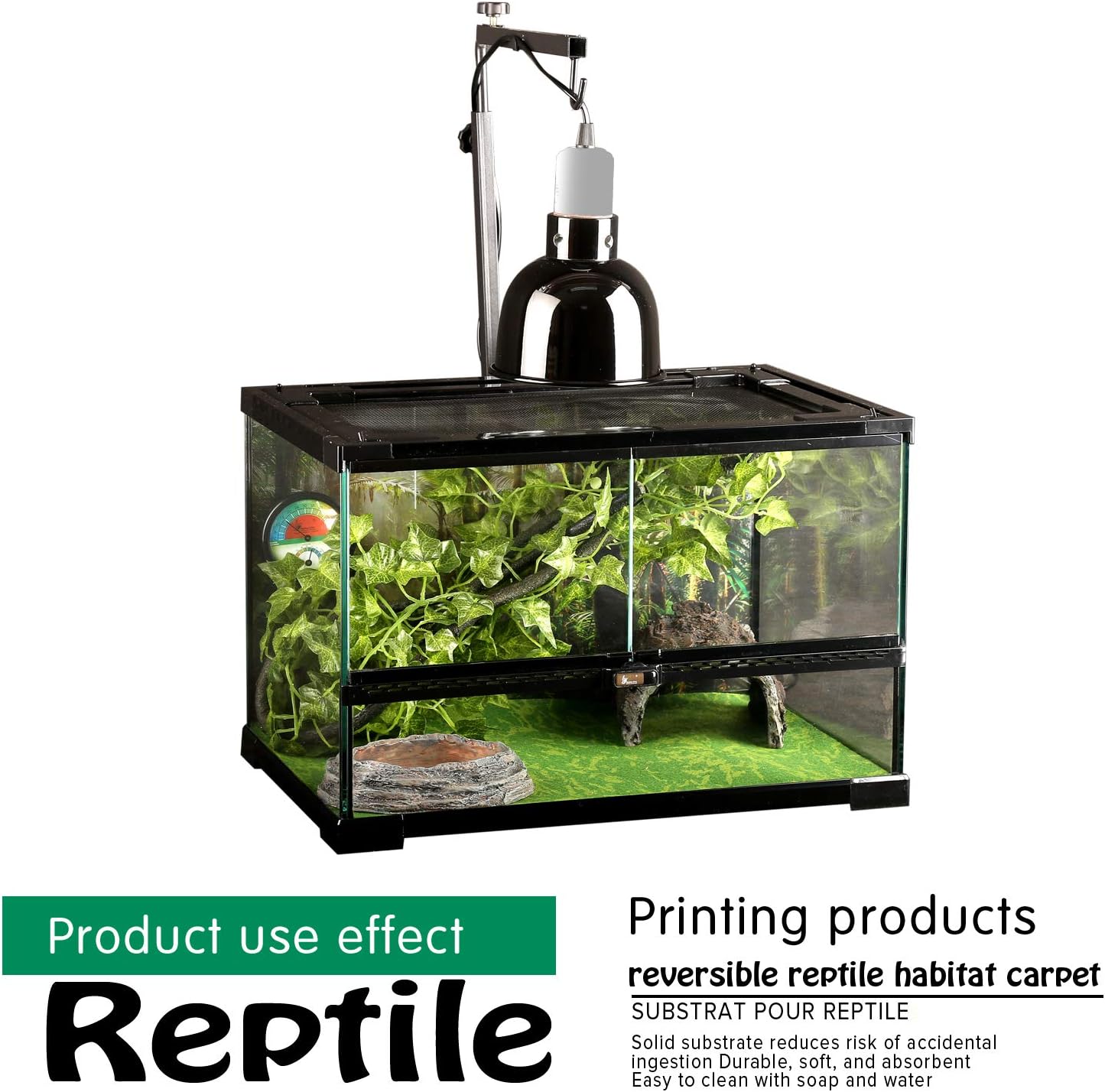 Reptile Carpet, 30 * 12in Pet Terrarium Liner,Reptiles Cage Mat/Substrate for Snakes, Chameleons, Geckos and Kitchen Use(2sheets) with Tweezers Feeding Tongs