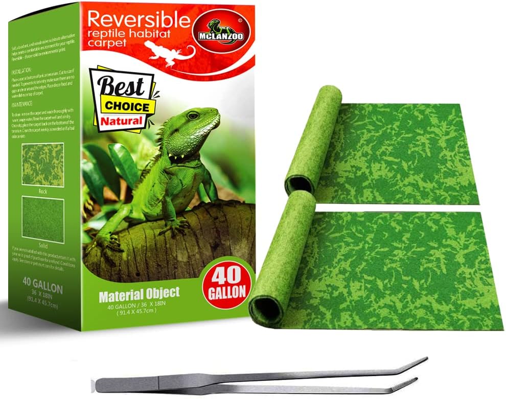 Reptile Carpet, 30 * 12in Pet Terrarium Liner,Reptiles Cage Mat/Substrate for Snakes, Chameleons, Geckos and Kitchen Use(2sheets) with Tweezers Feeding Tongs