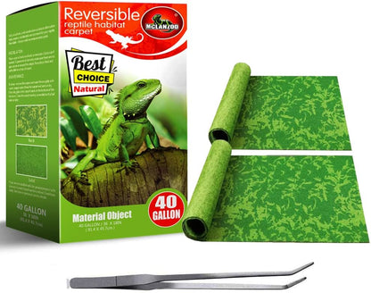Reptile Carpet, 30 * 12in Pet Terrarium Liner,Reptiles Cage Mat/Substrate for Snakes, Chameleons, Geckos and Kitchen Use(2sheets) with Tweezers Feeding Tongs