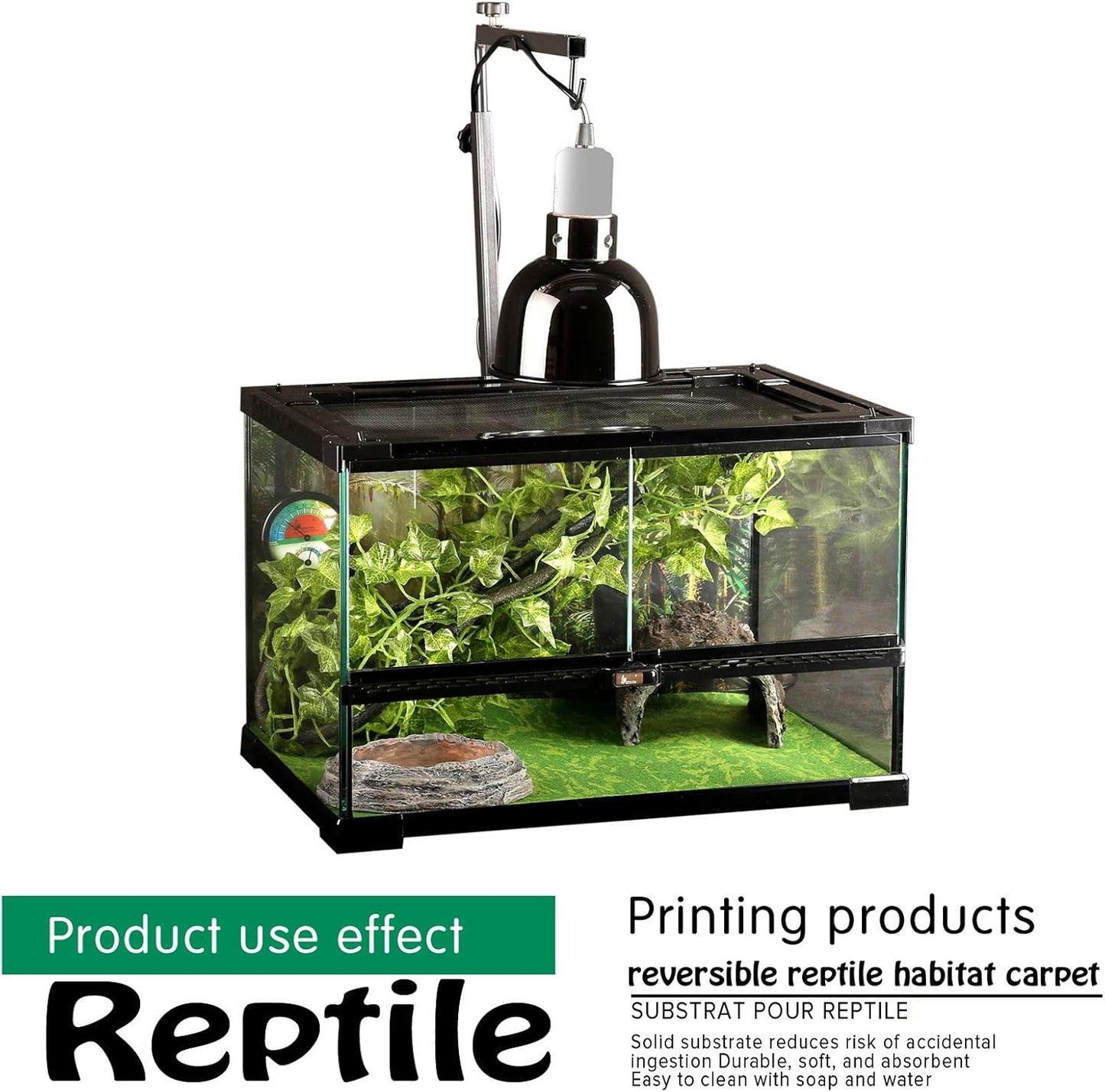 Reptile Carpet, 30 * 12in Pet Terrarium Liner,Reptiles Cage Mat/Substrate for Snakes, Chameleons, Geckos and Kitchen Use(2sheets) with Tweezers Feeding Tongs