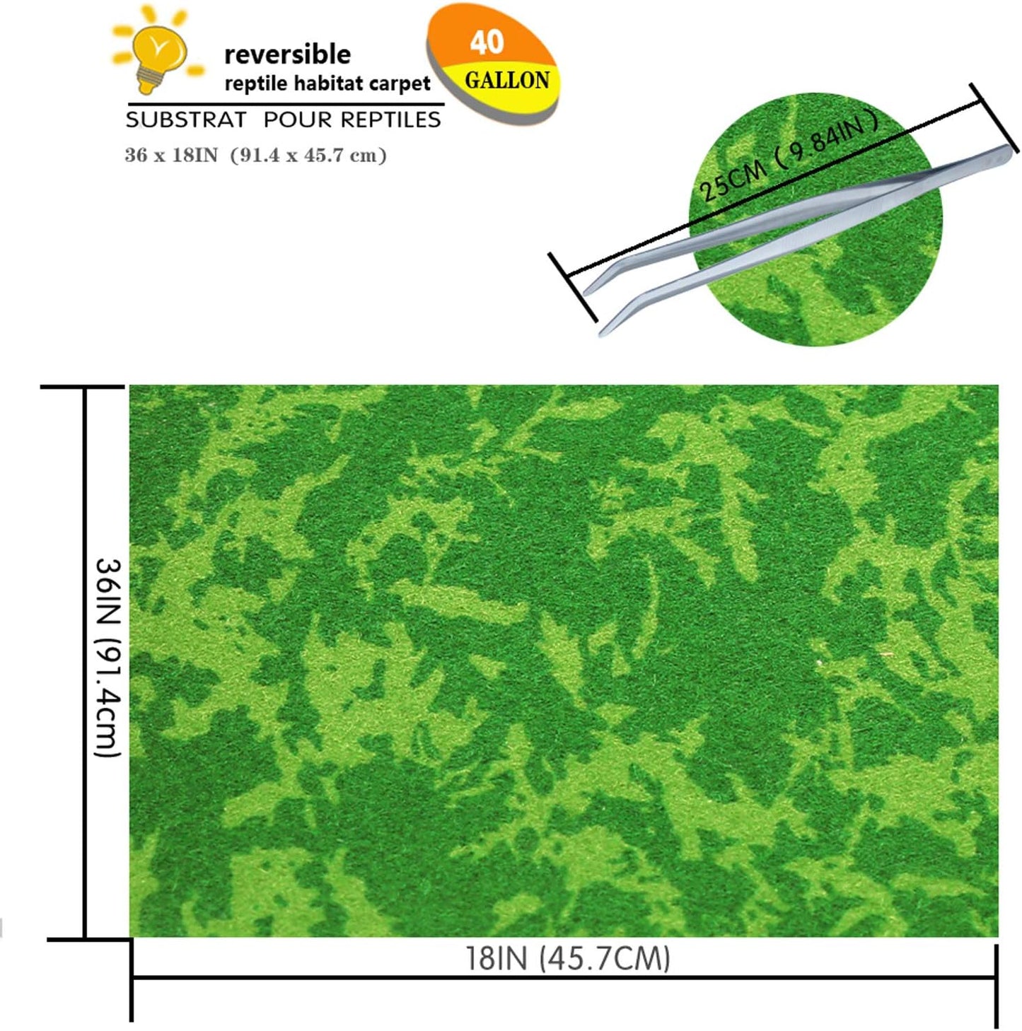 Reptile Carpet, 30 * 12in Pet Terrarium Liner,Reptiles Cage Mat/Substrate for Snakes, Chameleons, Geckos and Kitchen Use(2sheets) with Tweezers Feeding Tongs