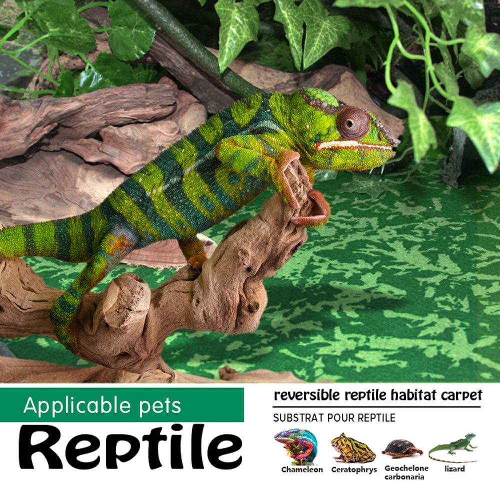 Reptile Carpet, 30 * 12in Pet Terrarium Liner,Reptiles Cage Mat/Substrate for Snakes, Chameleons, Geckos and Kitchen Use(2sheets) with Tweezers Feeding Tongs