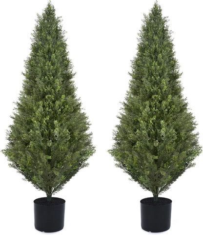 4FT 2 Pack, Artificial Cedar Trees UV Resistant Potted Cypress Trees