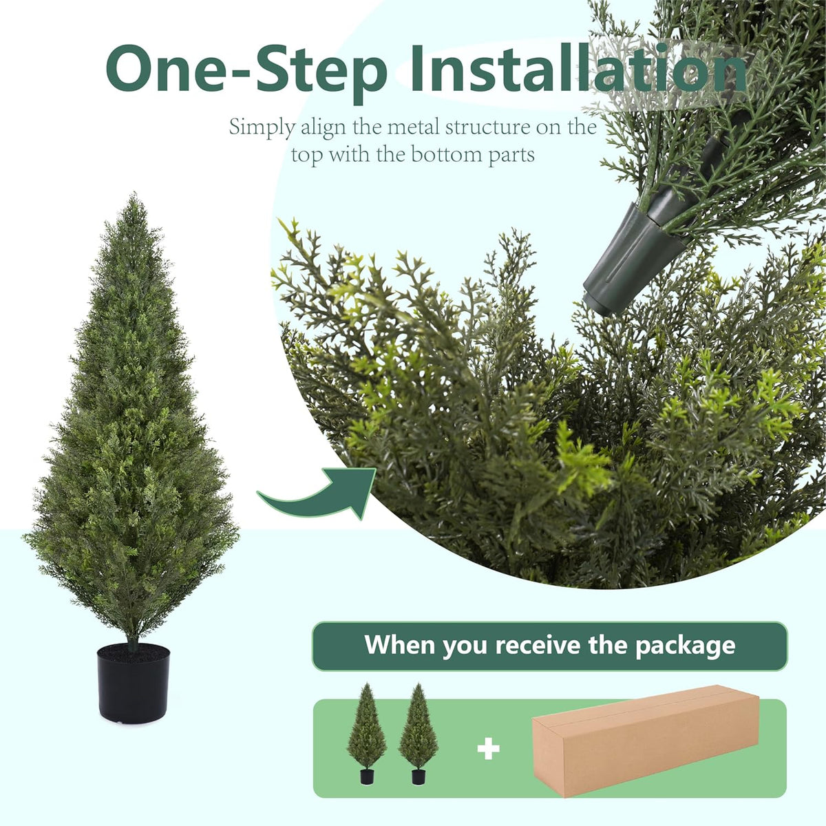 4FT 2 Pack, Artificial Cedar Trees UV Resistant Potted Cypress Trees
