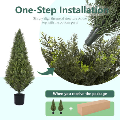 4FT 2 Pack, Artificial Cedar Trees UV Resistant Potted Cypress Trees