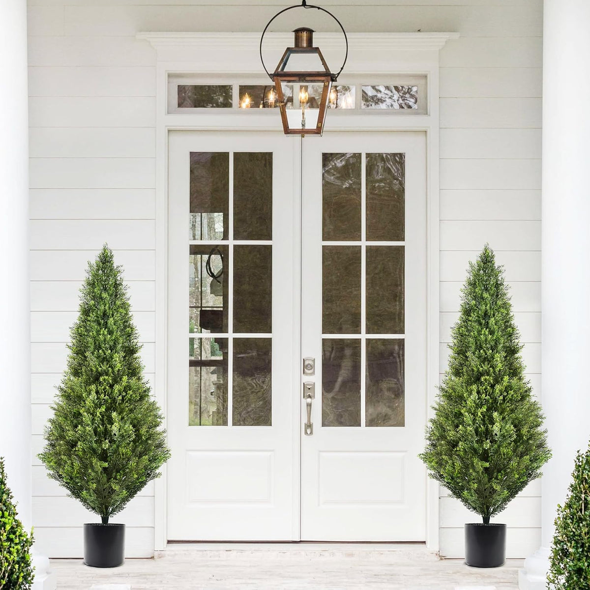 4FT 2 Pack, Artificial Cedar Trees UV Resistant Potted Cypress Trees
