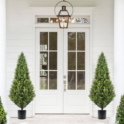 4FT 2 Pack, Artificial Cedar Trees UV Resistant Potted Cypress Trees
