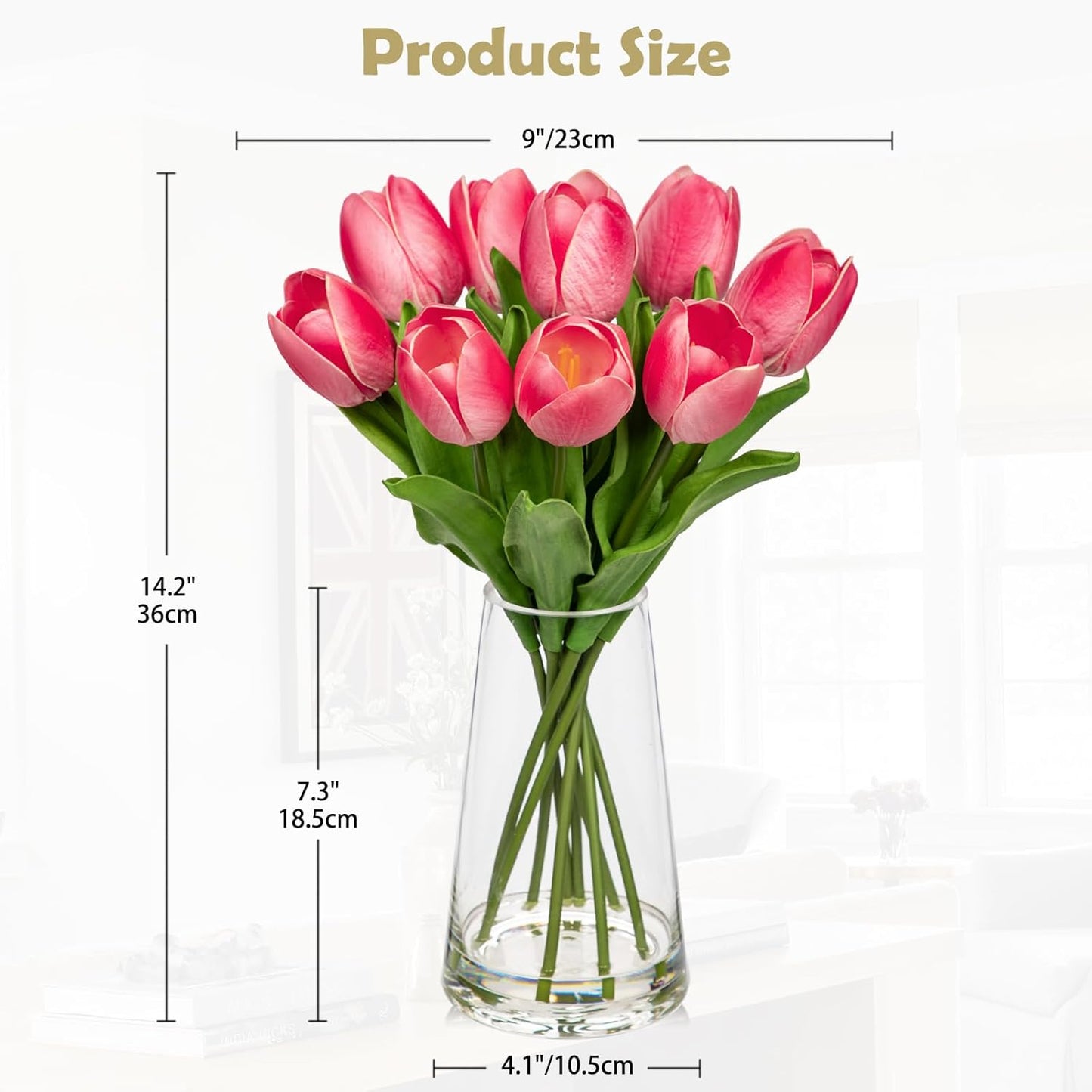 Fake Tulips Artificial Tulip Flowers in Glass Vase with Faux Water, 14.2" Real Touch Purple Tulip Flowers Décor for Table Centerpiece Home Farmhouse Resto Wedding Decoration