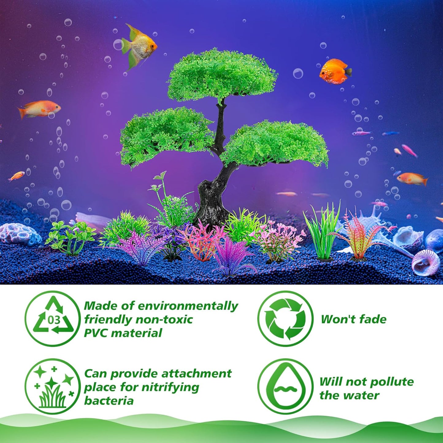 Aquarium Artificial Plastic Plants Decoration, Pink Cherry Blossom Tree Aquarium Decor Set, Goldfish Betta Fish Tank Decorations Hides Accessories（Pink