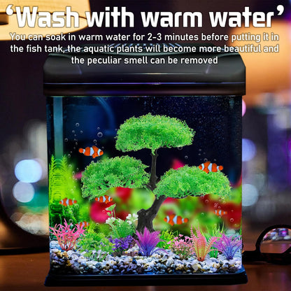 Aquarium Artificial Plastic Plants Decoration, Pink Cherry Blossom Tree Aquarium Decor Set, Goldfish Betta Fish Tank Decorations Hides Accessories（Pink