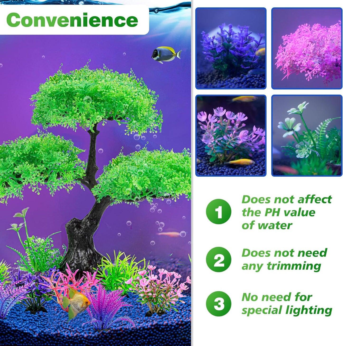 Aquarium Artificial Plastic Plants Decoration, Pink Cherry Blossom Tree Aquarium Decor Set, Goldfish Betta Fish Tank Decorations Hides Accessories（Pink