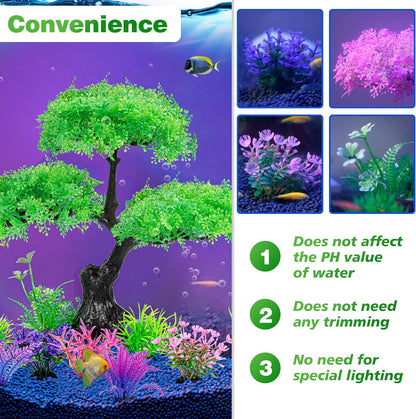 Aquarium Artificial Plastic Plants Decoration, Pink Cherry Blossom Tree Aquarium Decor Set, Goldfish Betta Fish Tank Decorations Hides Accessories（Pink