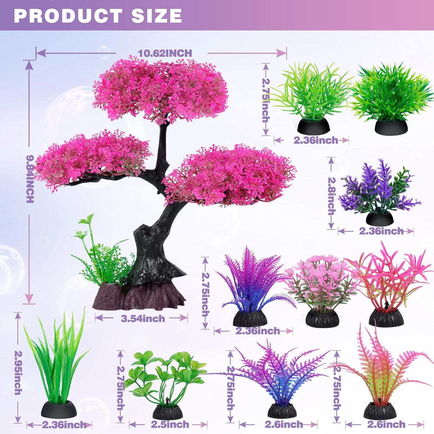 Aquarium Artificial Plastic Plants Decoration, Pink Cherry Blossom Tree Aquarium Decor Set, Goldfish Betta Fish Tank Decorations Hides Accessories（Pink