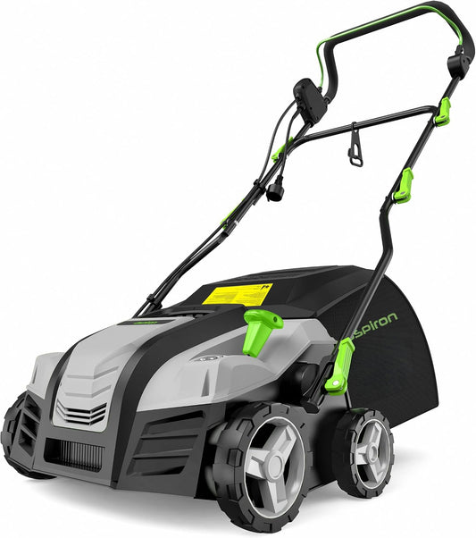 16” Artificial Turf Sweeper, 2000w Artificial Turf Vacuum Grass Sweeper 15 Amp Lawn Sweeper Yard Power Brush with 55L Removable Leaf Collection Bag, Quick-Fold, Keeps Clear Sweepy Box, Celadon