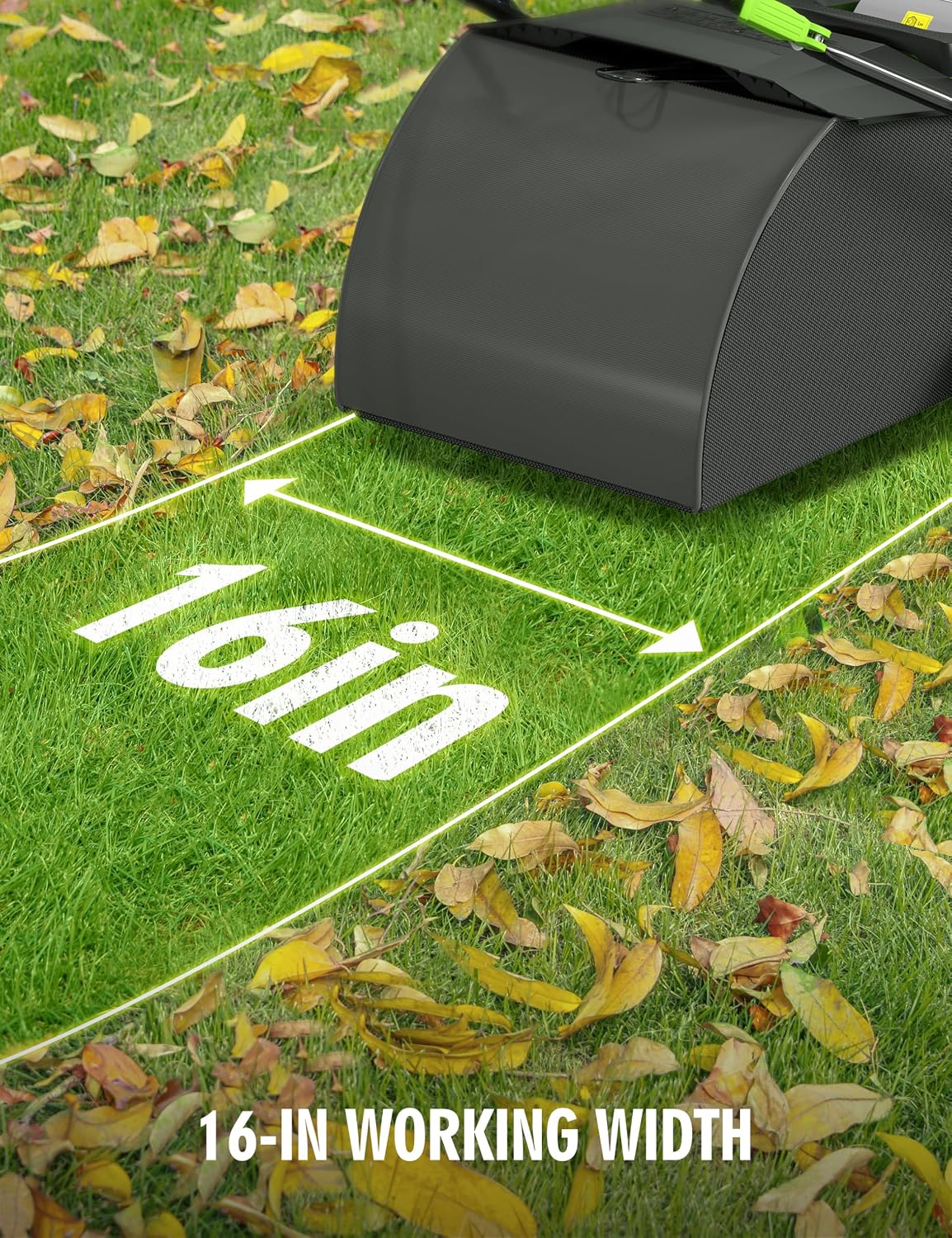 16” Artificial Turf Sweeper, 2000w Artificial Turf Vacuum Grass Sweeper 15 Amp Lawn Sweeper Yard Power Brush with 55L Removable Leaf Collection Bag, Quick-Fold, Keeps Clear Sweepy Box, Celadon