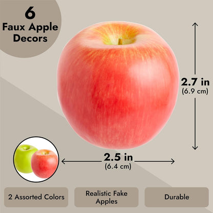 Artificial Apples Set - Lifelike Foam Apples for Crafts & Displays - 6-Pack, 2.7"×2.2"×2.5"" - Red & Green