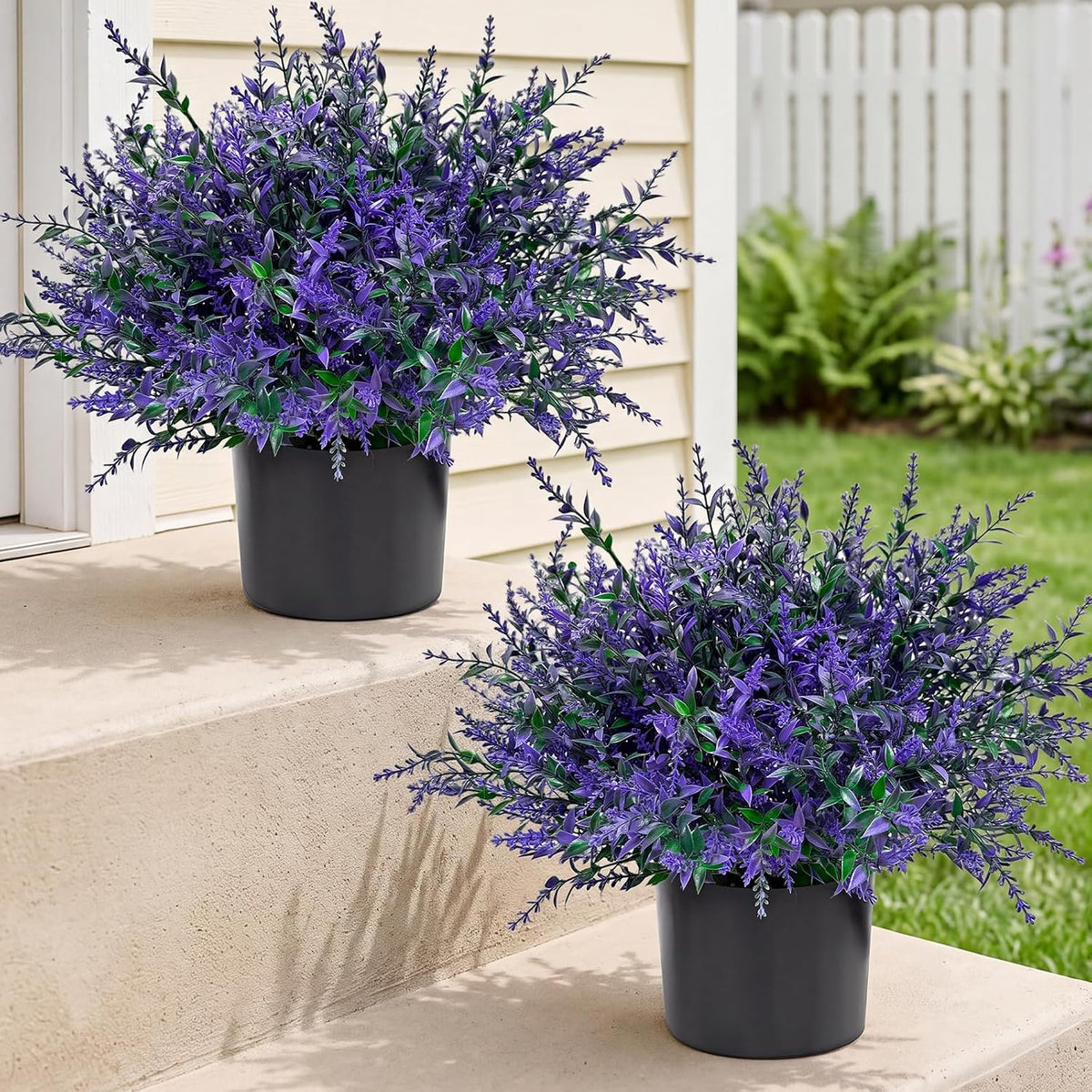 2 Set Artificial Lavender Topiary Trees, Fake Outdoor Potted Plants, UV Resistant Faux Bush, Purple Flowers with Pots for Front Porch, Garden, Patio