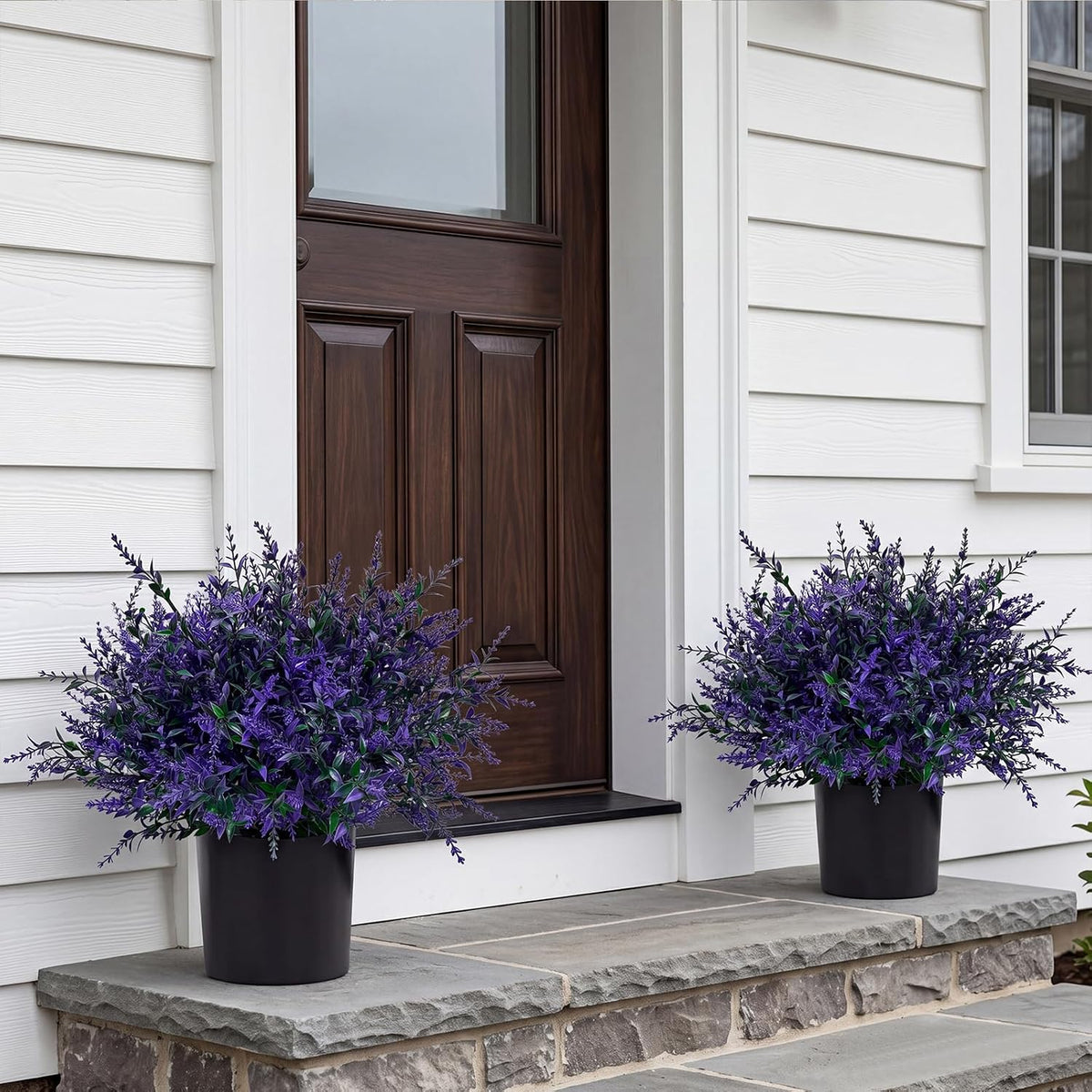 2 Set Artificial Lavender Topiary Trees, Fake Outdoor Potted Plants, UV Resistant Faux Bush, Purple Flowers with Pots for Front Porch, Garden, Patio