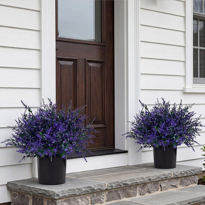 2 Set Artificial Lavender Topiary Trees, Fake Outdoor Potted Plants, UV Resistant Faux Bush, Purple Flowers with Pots for Front Porch, Garden, Patio