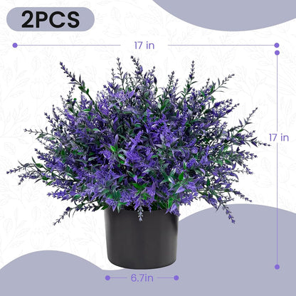 2 Set Artificial Lavender Topiary Trees, Fake Outdoor Potted Plants, UV Resistant Faux Bush, Purple Flowers with Pots for Front Porch, Garden, Patio