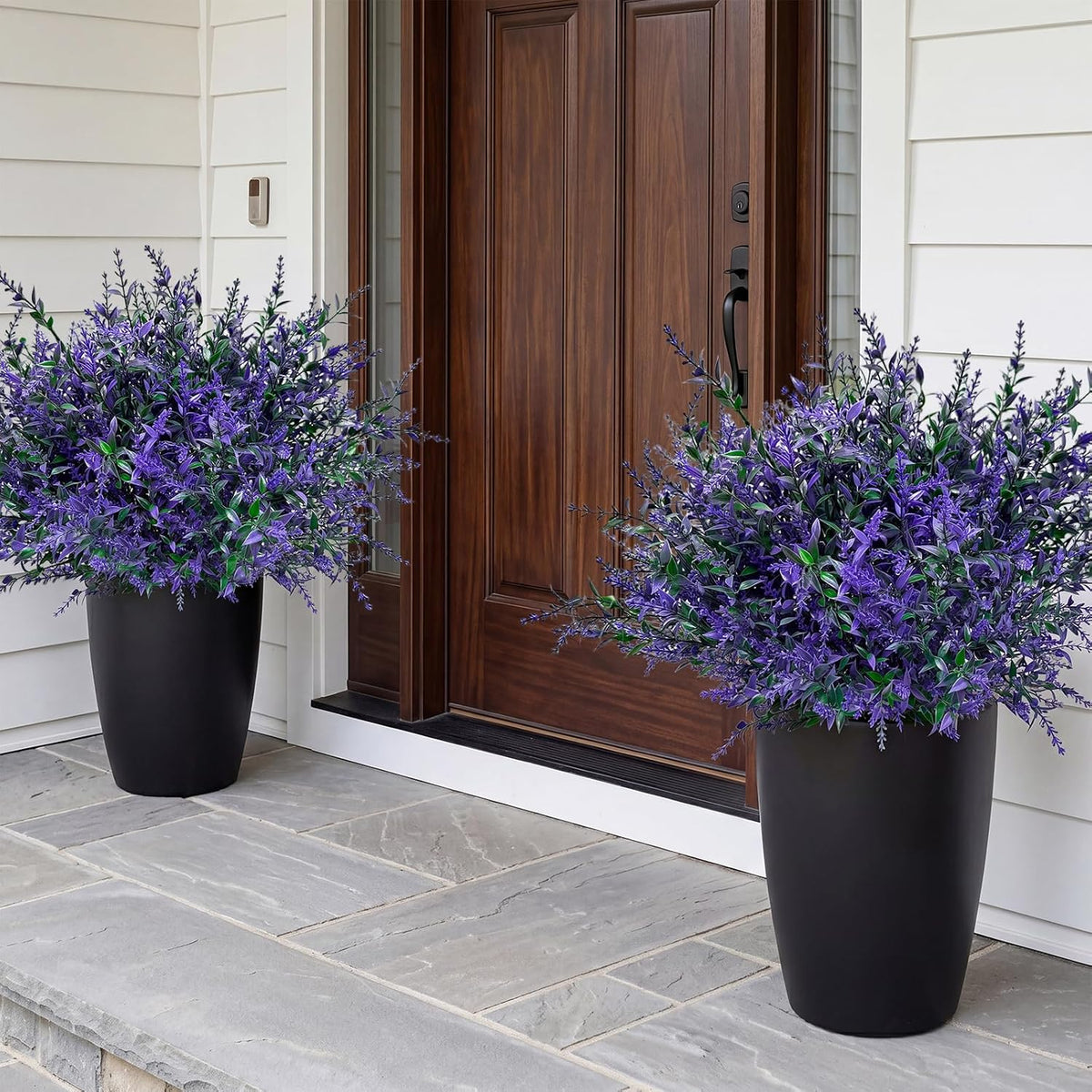 2 Set Artificial Lavender Topiary Trees, Fake Outdoor Potted Plants, UV Resistant Faux Bush, Purple Flowers with Pots for Front Porch, Garden, Patio
